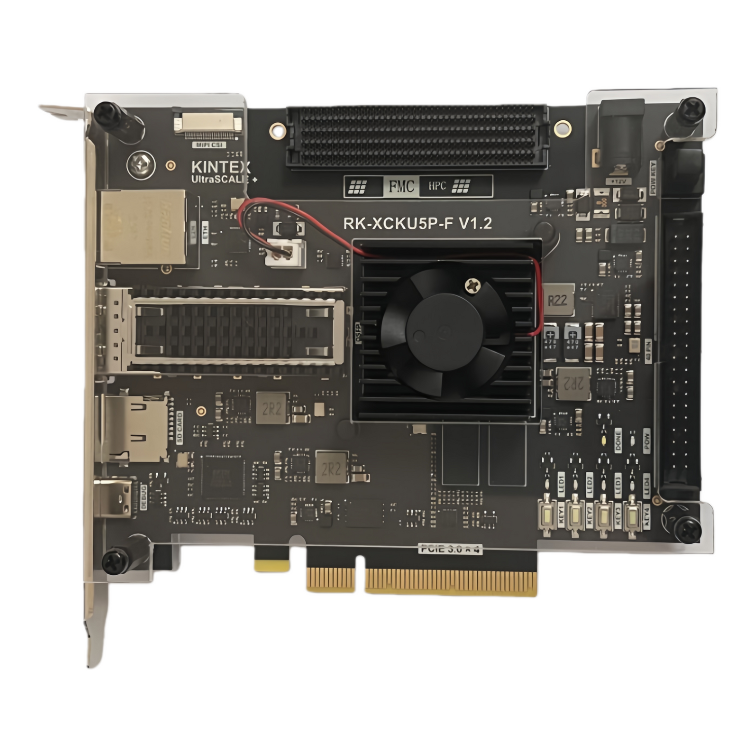 YX-OS25 KU5P Xilinx FPGA Development Board with FMC HPC, QSFP28 100G Optical Interface and PCIe 3.0 for High-Speed Communication