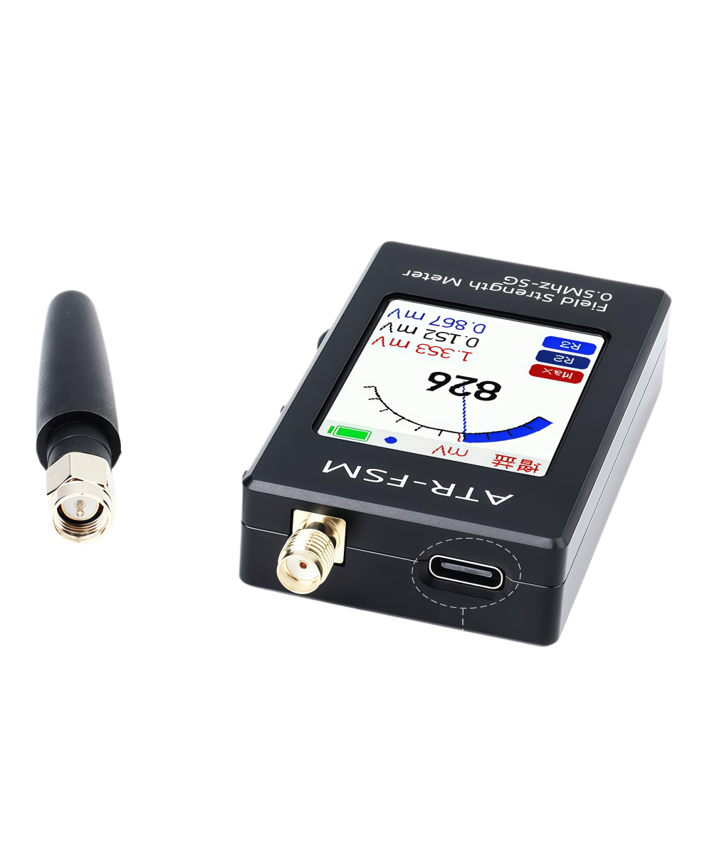 YX-OS60 ATR-FSM Black Handheld Wideband Field Strength Meter – 0.5MHz–5GHz Multi-Function Measurement, 3D-Printed Enclosure
