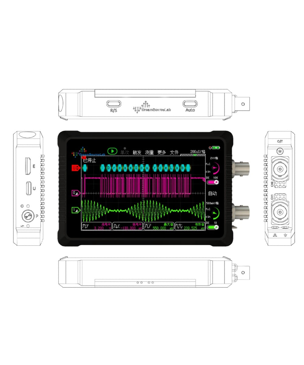 YX-OS45 Pushi DS4T252 Ultra-Portable Touchscreen Oscilloscope – 50MHz Bandwidth, 200MSa/s, 2Mpts Memory Depth, Dual-Channel Handheld Mini