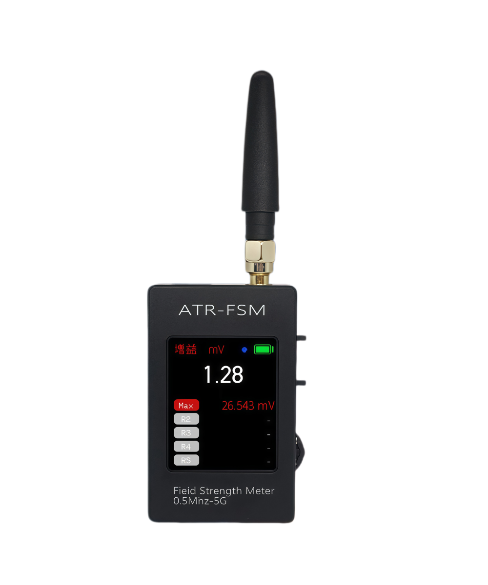 YX-OS60 ATR-FSM Black Handheld Wideband Field Strength Meter – 0.5MHz–5GHz Multi-Function Measurement, 3D-Printed Enclosure